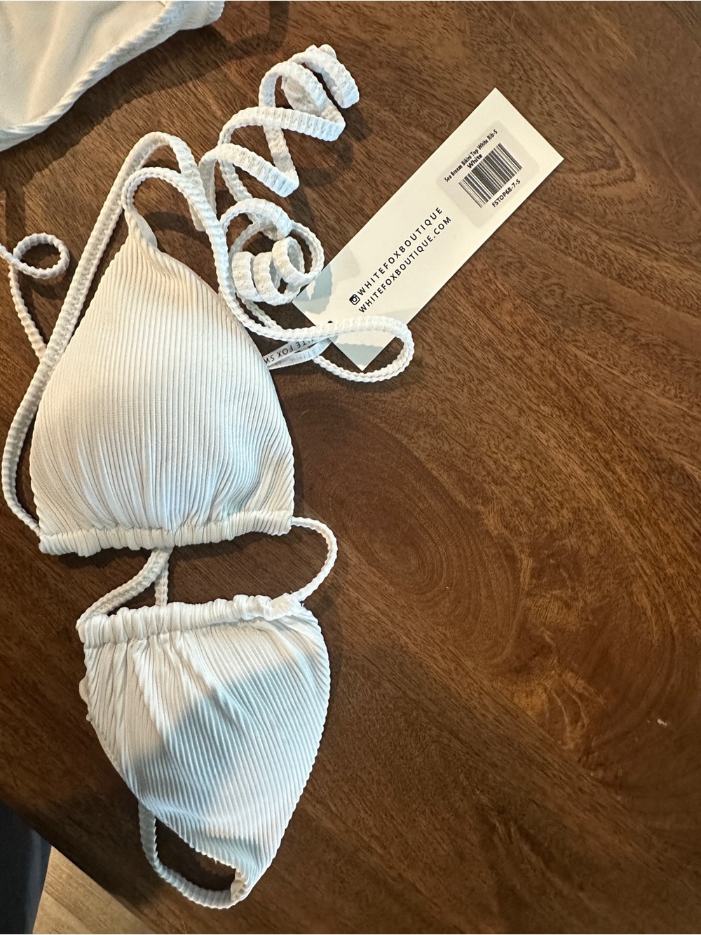 White Fox Boutique White Ribbed Triangle String Bikini size (S/M)